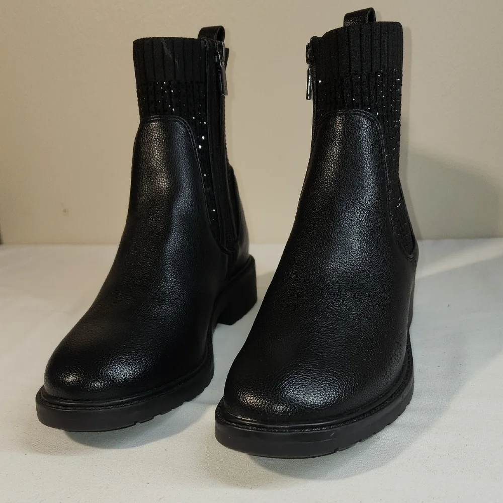 Reaction Kenneth Cole Black Ankle Booties with Knit Detail